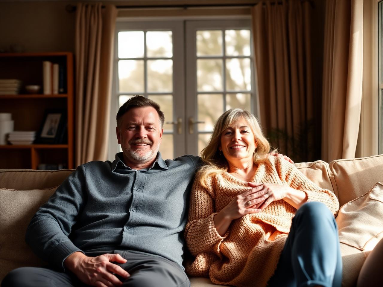A relaxed couple at home enjoying peace of mind