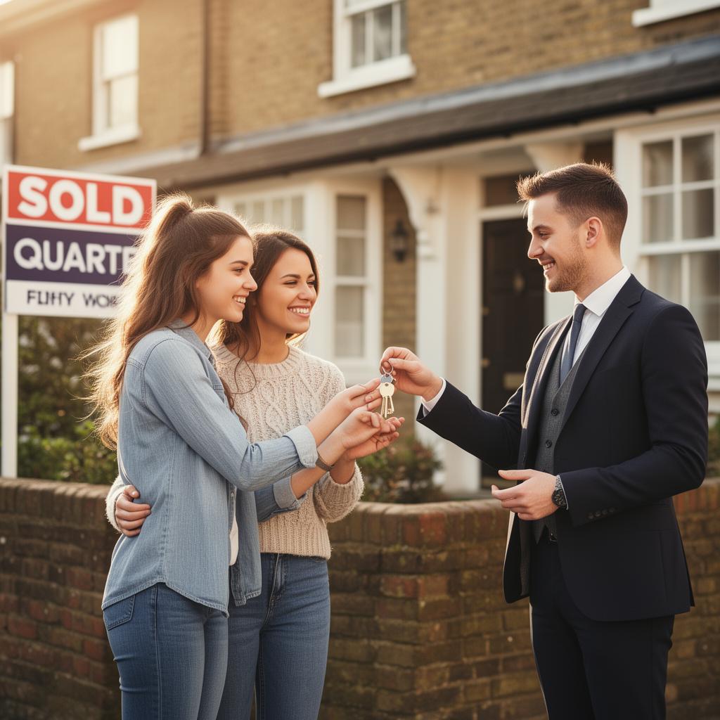 A young couple receiving the keys to their first home