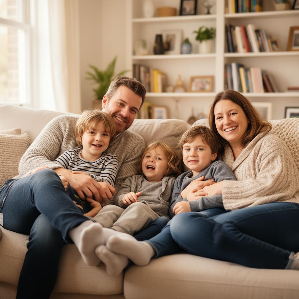 A family relaxing together at home, feeling protected