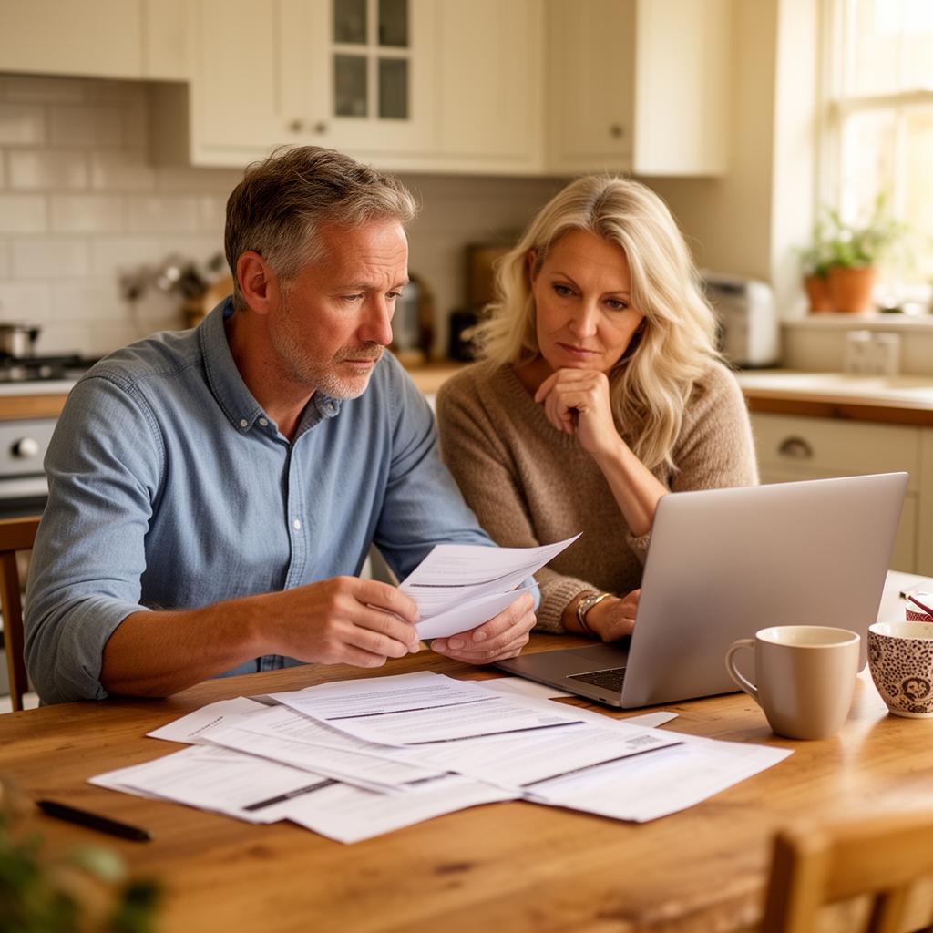 A couple reviewing their mortgage paperwork at home